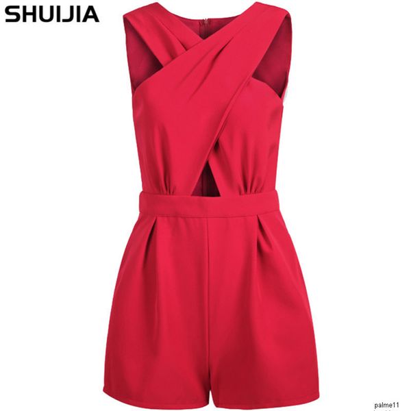 

women designer shorts front cross waist pocket jumpsuith, Gray