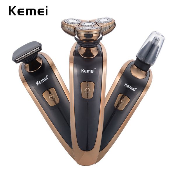 

kemei rechargeable electric shaver beard razor face care washable nose hair trimmer 4 blades men floating shaving machine