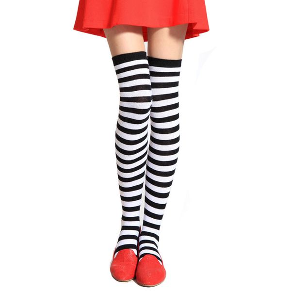 

socks & hosiery cotton over the knee thigh high stockings thinner stripe sexy, Black;white