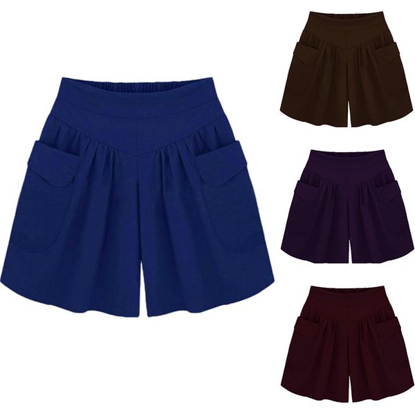 

shorts women plus size solid loose pockets lady summer casual shorts korte broek spodenki pantalones cortos short feminino, White;black