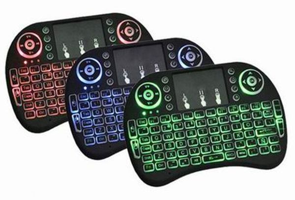 

portable mini rgb lighting wireless keyboard i8 2.4ghz keyboard remote control touchpad for android box tv 3d game tablet