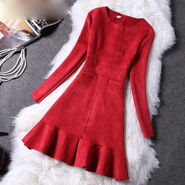 

women clothes summer dress autumn dress women 2019 casual long sleeve pockets a line dress elegant slim evening party red ukraine, Black;gray