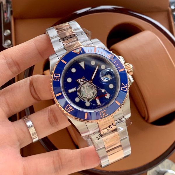 

luxury mens watch automatic mechanical movement 60 minute scale outer ring auto date 40mm 12mm sapphire crystal mirror 316 steel 1:1, Slivery;brown