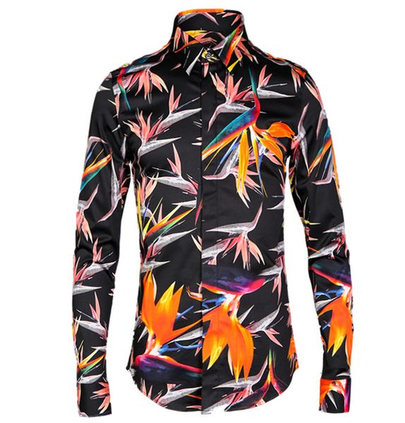 

men shirt luxury birdie over print shirt men casual long sleeve slim fit mens dress shirts plus size 4xl man, White;black