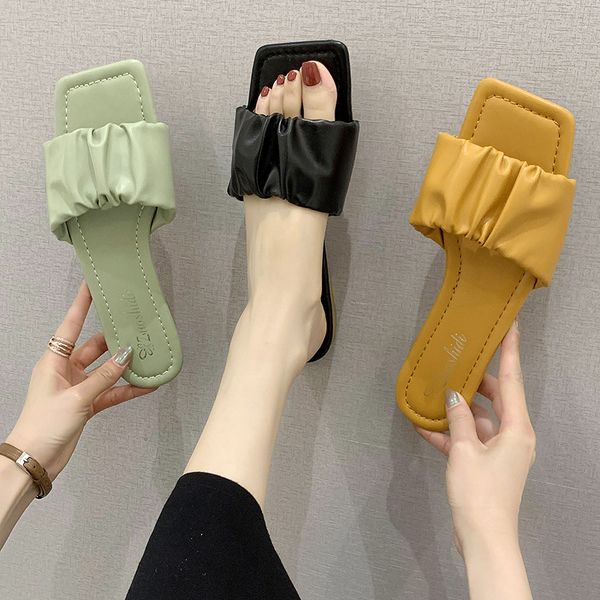 

shoes slippers flat slides shose women pantofle 2020 summer soft basic rome pu shoes women slippers flat, Black