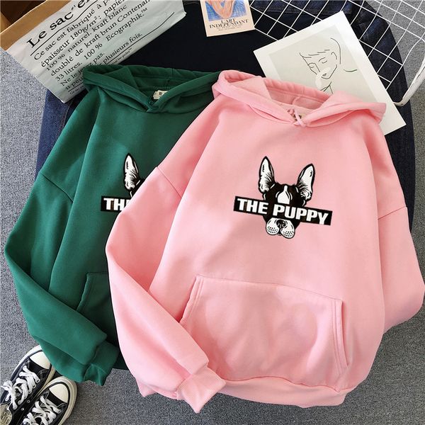 

fashion 2019 streetwear pullovers sweet patchwork puppy hoodies casual loose long sleeve winter thick hooded sweatshirt, Black