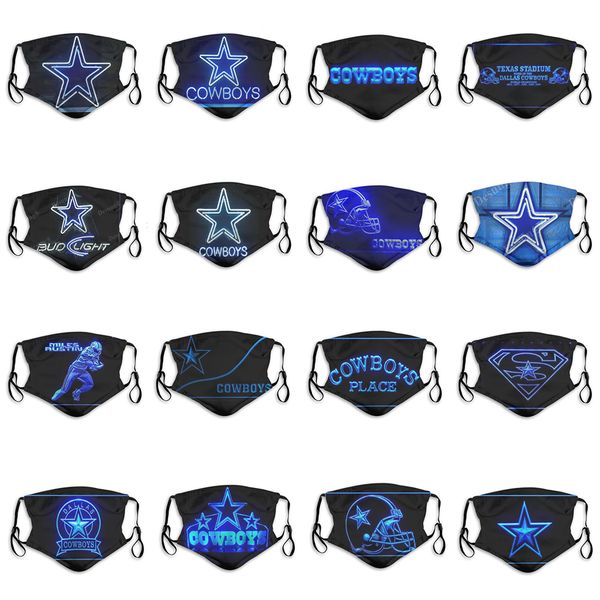

2020 new designer 5 layer dust masks men and women rugby team cowboys fashion ice hockey breathable 3d personalized custom face masks