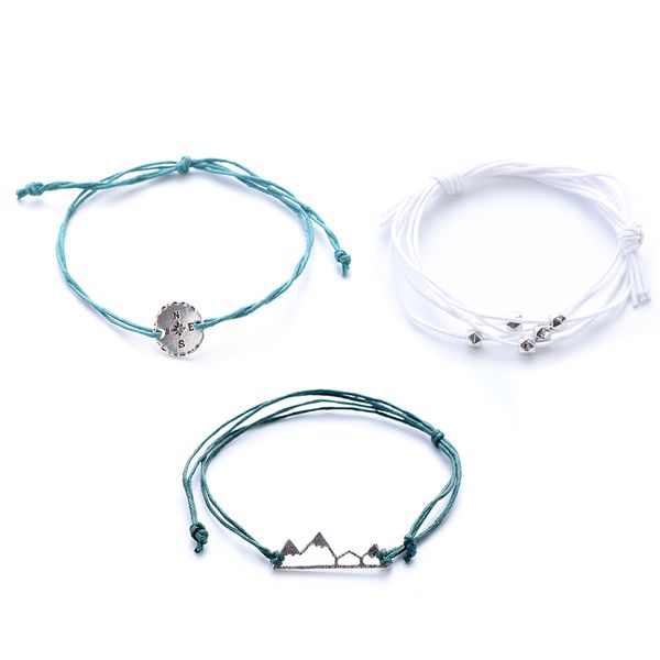 

3 piece set mountain bracelet woven rope bracelet set adjustable friendship bohemian handmade bracelet waterproof ladies men's children, Golden;silver