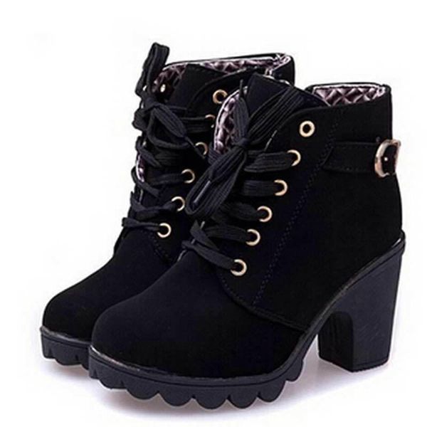 

ankle boots women 2019 new elegant square heel shoes woman high heel solid color vintage women boots lace-up women shoes t200104, Black