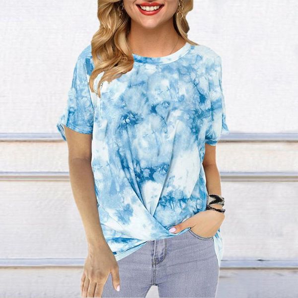 

свободный принт галстук краситель печати кинк футболка 2020 женская летняя футболка с коротким рукавом o-образным вырезом женский топ, White