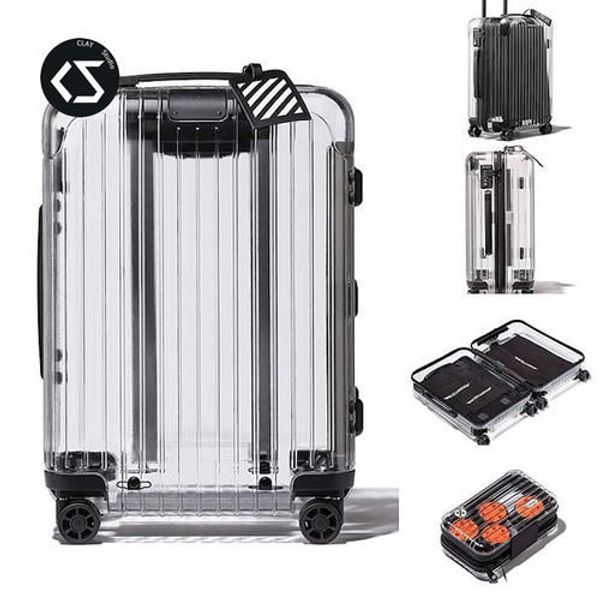 

transparent rolling luggage suitcases trunks cabin blue air box suitcase size 20 with spare wheels and belt