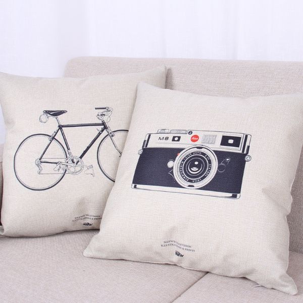 Vintage Bicycle Camera Neck Body Pillowcase Linen Bed Travel