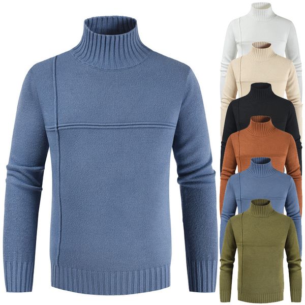 

men's sweaters 2021 cross striped panel turtleneck solid color sweater, White;black