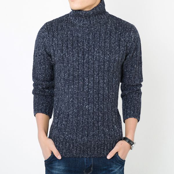 

mrmt 2018 brand new men's sweater thickened turtleneck pure color leisure sweater for male self-cultivation wool knitwear, White;black