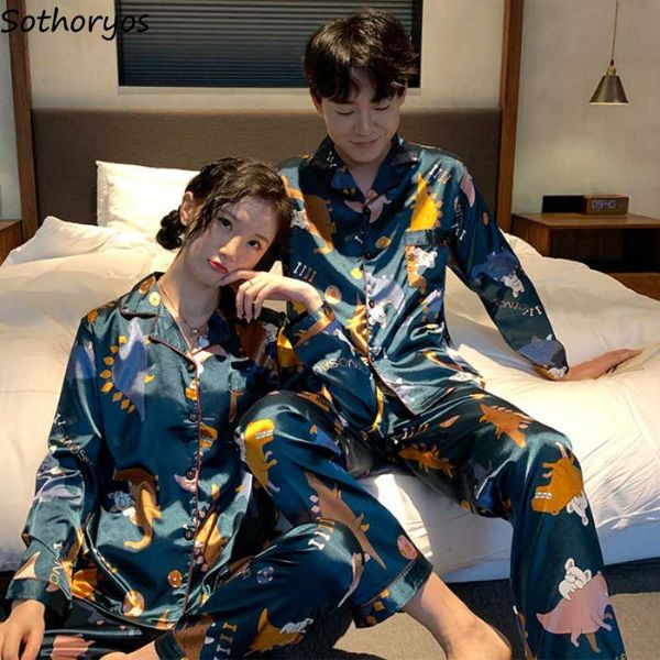 

pajama sets couples long sleeve turn-down collar rayon cardigans sleepwear korean style casual loose 2pcs womens pyjamas ulzzang, Black;red
