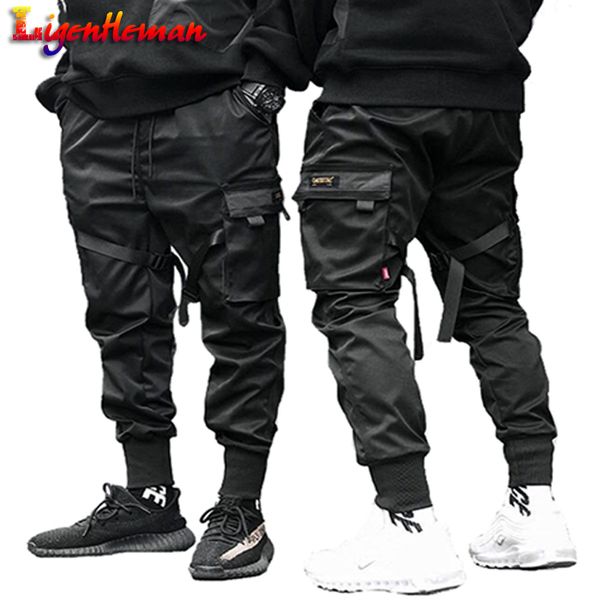 

men ribbons color block black pocket cargo pants 2019 casual fashion harem joggers harajuku sweatpant hip hop trousers la8p36