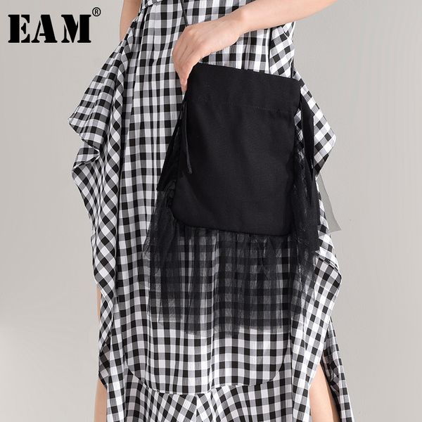 

eam] women new black mesh stitch drawstring personality accessories fashion tide all-match spring summer 2020 1u95001, Black;brown