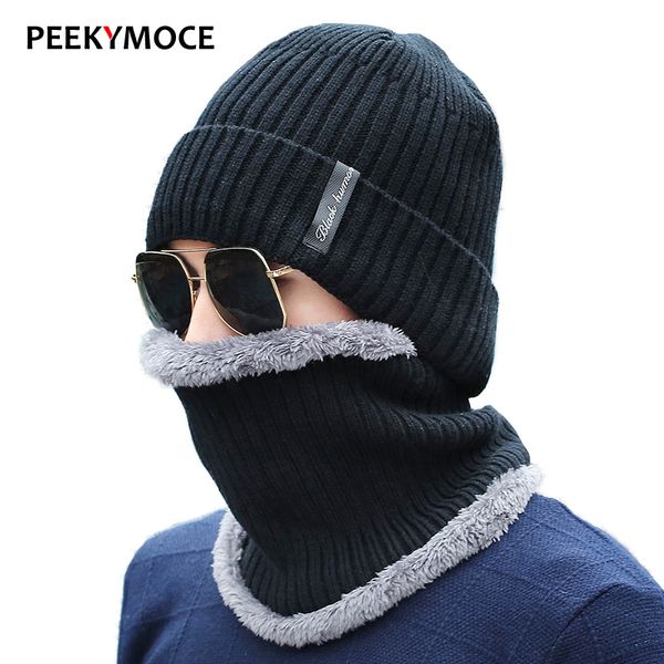 

winter hats skullies beanies for men women beanie knitting plain sports black with collar skullies & beanies thick female caps