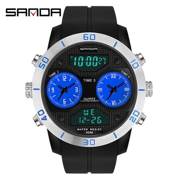 

sanda fashion trend three display time watch men student electronic watches digital outdoor sports, Slivery;brown