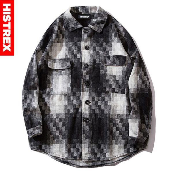 

histrex plaid mosaic harajuku hip hop long sleeve men shirt cotton vintage men shirt male hip hop 2019 hawaiian social k8kq5#, White;black