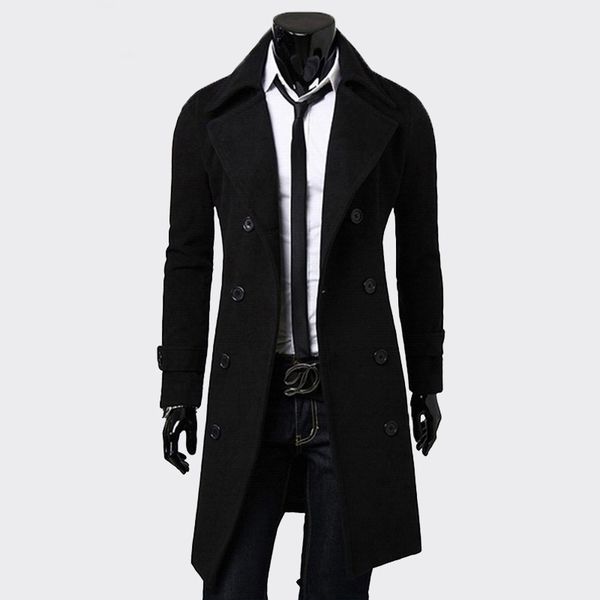 

mens trench coat fashion men long clothes black double-breasted windproof slim trench coat men plus size blazer jacket, Tan;black