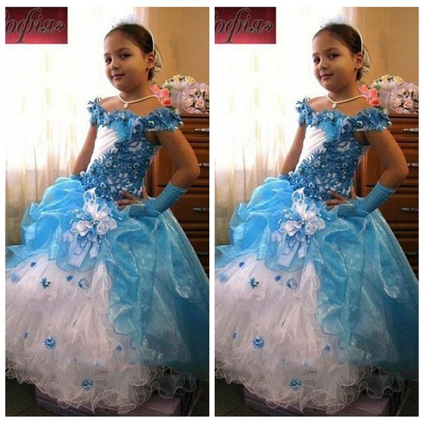 

off shoulder lace appliques ball gowns girls pageant party gowns handmade flowers adorned long flower girls dresses kids birthday gowns 2019, White;red