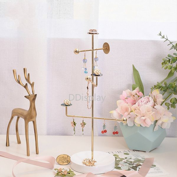 

[ddisplay]ins style cross-shaped metal jewelry stand with resin tray multi-function earring jewelry display exquisite necklace storage rack, Black