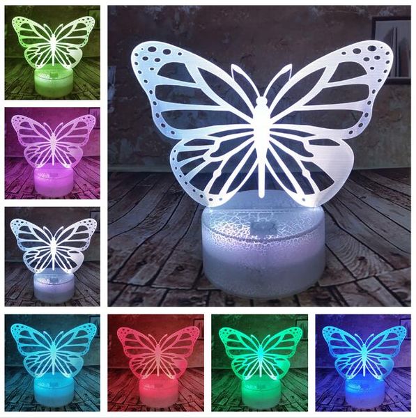 Butterfly 3D Illusion Lamp LED Night Light 16 Color Changing Kids Xmas Gift Toy