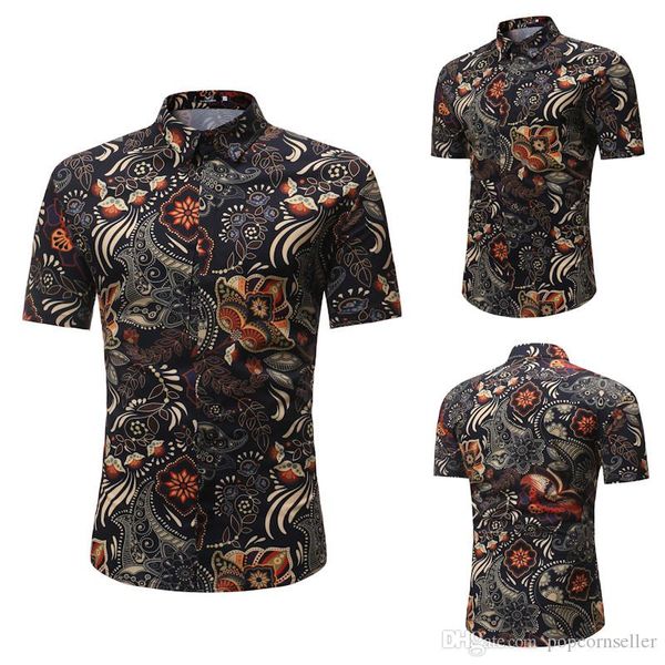 

new fashionable designer mens casual short sleeved floral shirt mandarin collar mens dress shirts comfortable mens apparel, White;black