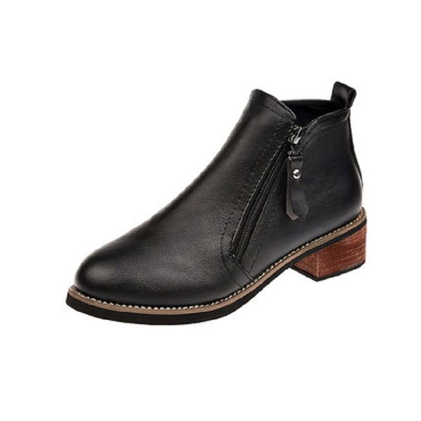 

2019 autumn new ladies short boots wild comfortable side zip mid-heel thick non-slip wear-resistant women boots, Black