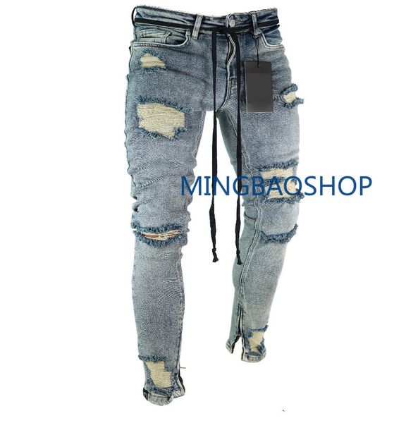 

men's hip-hop high-end tight zipper holes in narrow-legged trousers men's self-improvement jeans for man jeans brand 2019, Blue