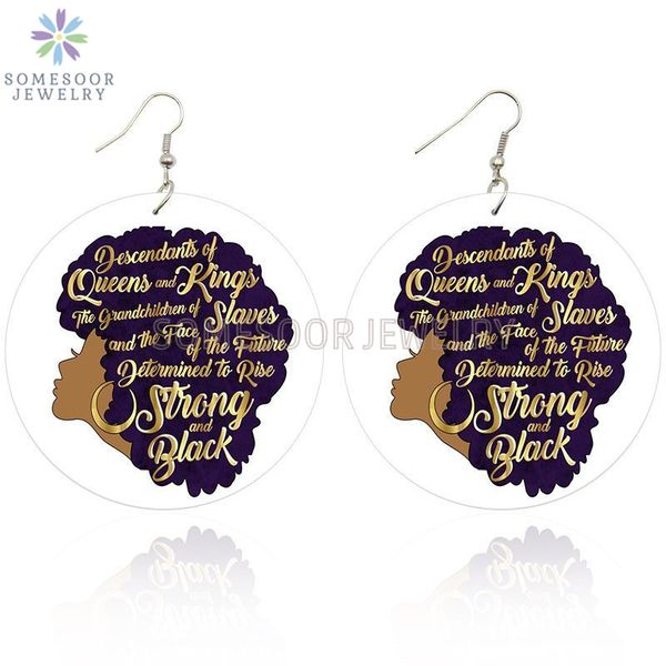 

dangle & chandelier somesoor strong black queen excellent afro natural hair wooden drop earrings inspire melanin sayings art printed for wom, Silver