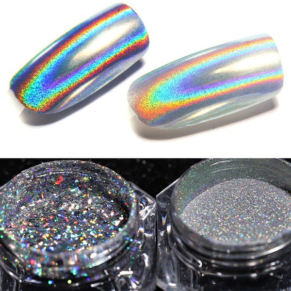 

1box super flashing holographic laser nail powder for uv gel polish unicorn powder nail glitter dust art chrome pigment, Silver;gold