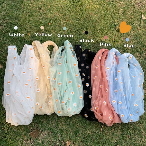 

2020 new cute daisy embroidered mesh shoulder bag summer retro all-match bag