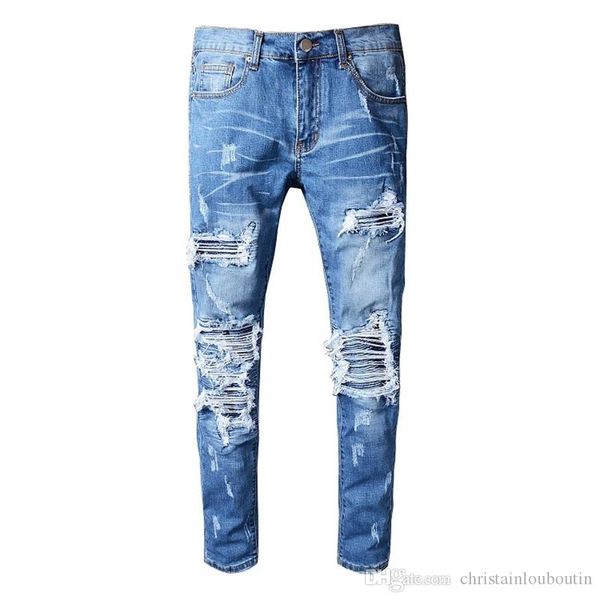 

2019 mens straight slim elastic denim fit biker jeans pants long pants stylish straight slim fit jeans, Blue