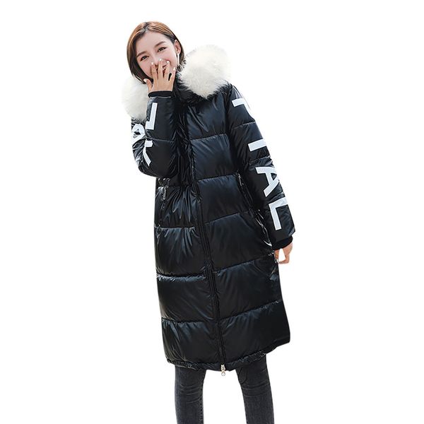 

winter thicker manteau femme hiver warm kurtka damska loose windproof bright surface diamond long overcoat winter jacket women, Black