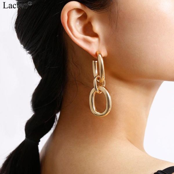 

clip-on & screw back lacteo exaggerated thick chunky chain dangle earrings for women punk hip hop nightclub charm jewelry female gifts, Silver