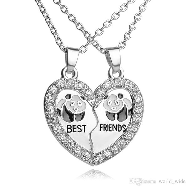 

friends necklace bff 2 part broken heart pendant animal panda anchors crystal pendant chain necklace friendship jewelry, Silver