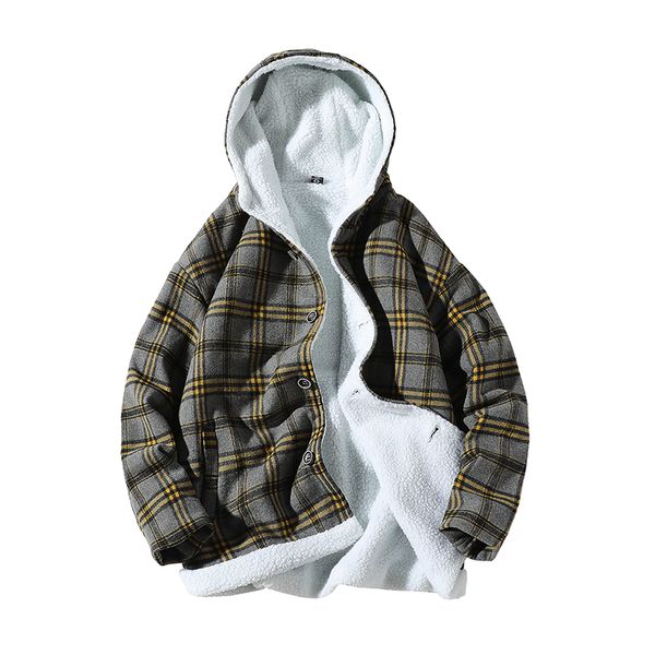 

winter lamb hair jacket men warm thick parka men fashion casual lattice hooded coat wild cotton jacket male large size m-5xl, Black