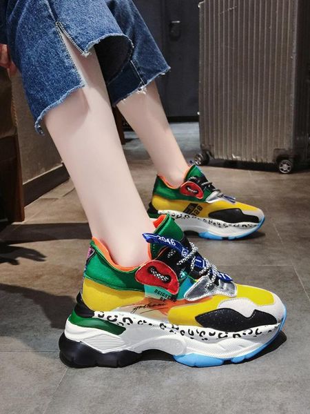 

shoe women's shoe 2019 all-match thick bottom spelling color leisure time, Black