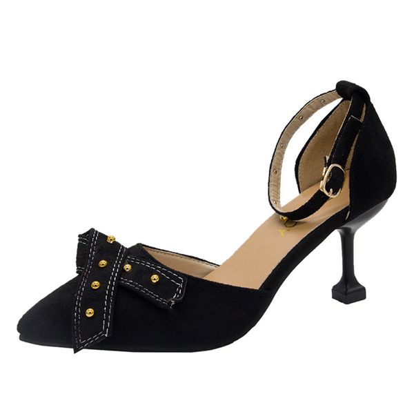 

sagace women's sandals shoes fashion casual shoes women flock rivet pointed toe sandals pumps female high heel thin heel shoes, Black