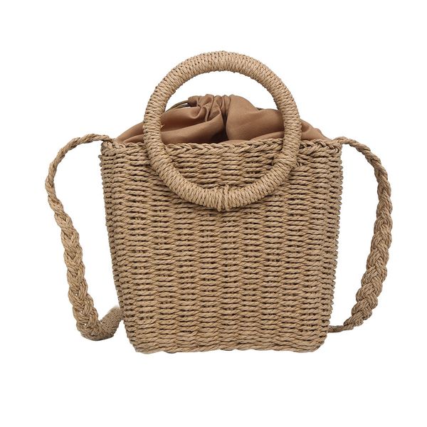 

straw woven bag women handmade rattan woven vintage rope knitted retro crossbody handbag with ring summer beach bag #t30