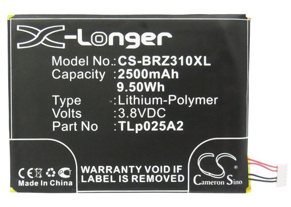 

cameron sino высококачественная батарея 2500mah fih435573, tlp025a2 для blackberry stj100-1, z3