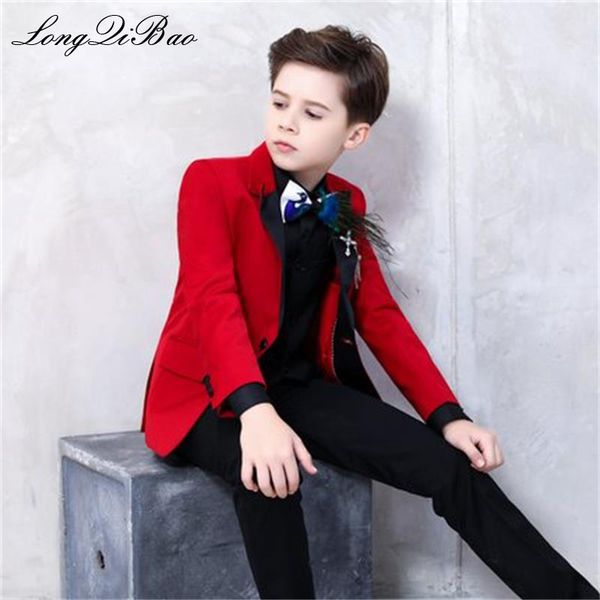 

boutique show for the catwalk fashionable red suit for boys beautiful with floral pattern toddlers boys show / performance f, Black