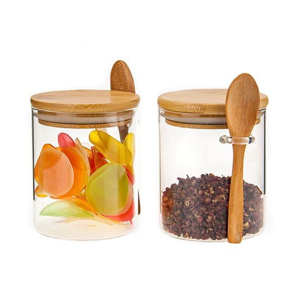 

storage bottles glass container with bamboo lid & spoon spices confectioner food sundries tea coffee sugar sealed kitchen mason jars