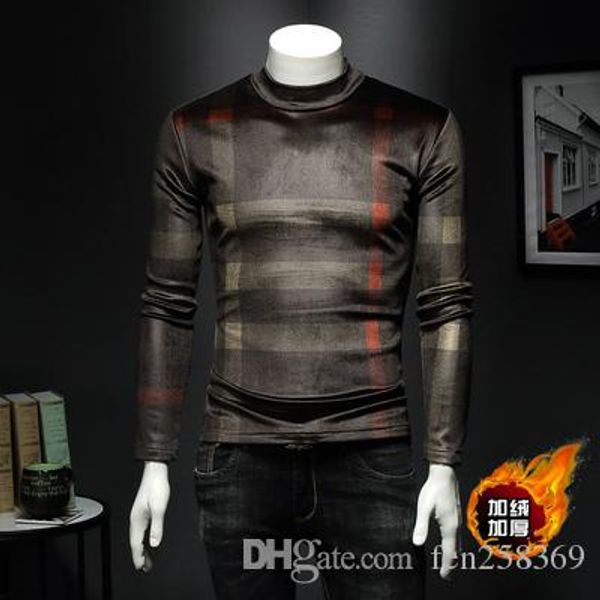 

2019 new men's autumn and winter plus velvet thick long-sleeved t-shirt male korean version of the men's warm fashion men's s, White;black