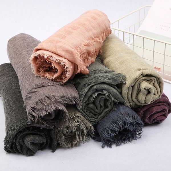 

2017 japanese style winter scarf cotton and linen solider color long women's scarves shawl fashion winter warm men scarf, Blue;gray
