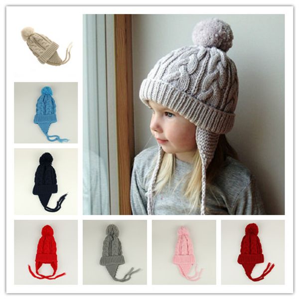 

kids twisted braid knitting caps baby boys girls leisure crochet hats children autumn winter warm headging hat 9colors, Yellow