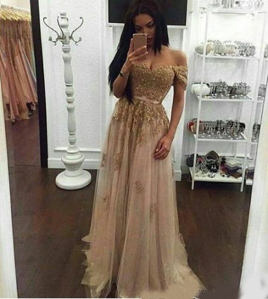 

elegant champagne v-neck long evening dresses appliques tulle prom dresses zipper back formal evening gowns special occasion dresses, Black;red