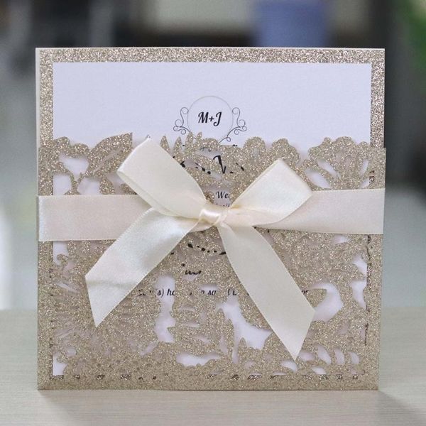 

10pcs pocket-style invitation laser cut-out high-end business silver invitation card set greeting card